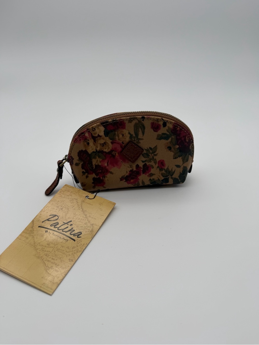Patina by Patricia Nash Floral Print Brown Zip Cosmetic Pouch or change purse